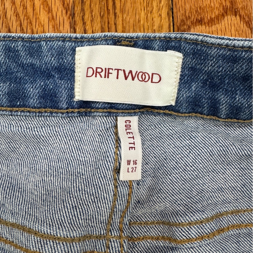 DRIFTWOOD Charlee Floral Embroidered Cuffed Denim Blue Jeans Wide Leg Mid-Rise - Picture 8 of 13